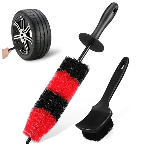 PENIKOKO Brosse Nettoyage Pneus Voiture Brosse Jantes et Moyeu Poignée Ergonomique Poils Durs Flexible pour Nettoyage Roues et Freins