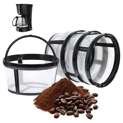 4 Pcs Reusable Coffee Filter with Handle Basket-Style Filter Fits Coffee Makers and Brewers Replaces Your Paper Strainer for Most 4-5 Cup Basket Machine