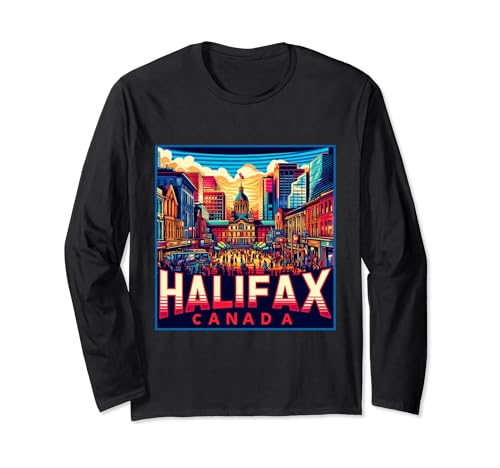 Halifax Canadá Souvenir Familia Viaje 80s Retro City Skyline Manga Larga