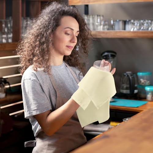 Image of Kitchen Napkin 100% Cotton Pack of 6 (20 x 20 Inches) Dinner Napkins with Hemmed Edges,Cloth Napkins for Wedding,Parties-Ivory