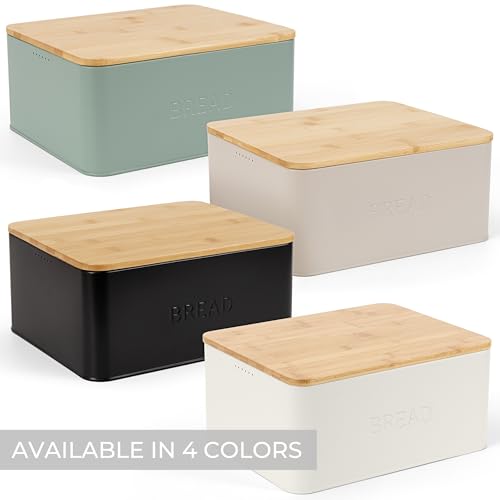 Beautiful Bread Box With Wooden Lid For Your Kitchen Countertop - Spacious Container Perfectly Stores Your Homemade Bread, English Muffins & Bagels - Quality Cutting Board Lid Keeps Bread Fresh by ZICOTO - Image 9