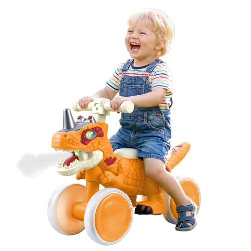 Image of Kids Tricycle, Dinosaur Toys Trike Bike with Safe Anti-Rollover Design, Music, Storage Basket, Big Wheels & LED Lights, Toddler Ride on Toys, Bicicletas para Ninos De 3 Anos a 6 (Orange)