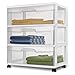 Sterilite Wide 3 Drawer Storage with Wheels, Plastic Rolling Organization Cart, White Frame
