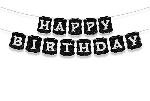 Happy Birthday Banner Birthday Theme Party Decor Picks for Photo Pro Sign Decorations Supplies Black White