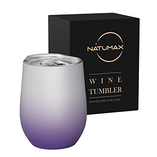 NATUMAX Stemless Coffee Tumbler, 12 oz Stainless Steel Travel Cup in Purple