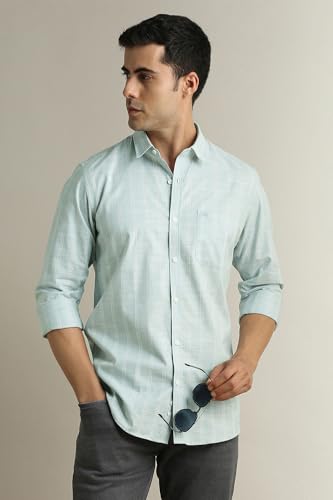 Image of Peter England Men's Cotton Slim Fit Distant Striped Casual Shirt | Full Sleeves, Office Wear