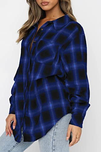 Image of CHYRII Womens Button Down Flannel Shirts Long Sleeve Plaid Shackets Business Casual Blouse Top