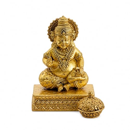 Image of eCraftIndia Golden Brass Kuber Murti for Home Temple Pooja Mandir | Lord Kuber Idol Gift for Diwali Housewarming