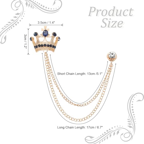 Image of PATIKIL Crown Hanging Chain Brooch Pins | Rhinestone Suit Pins Fashion Crystal Lapel Pins for Women Men
