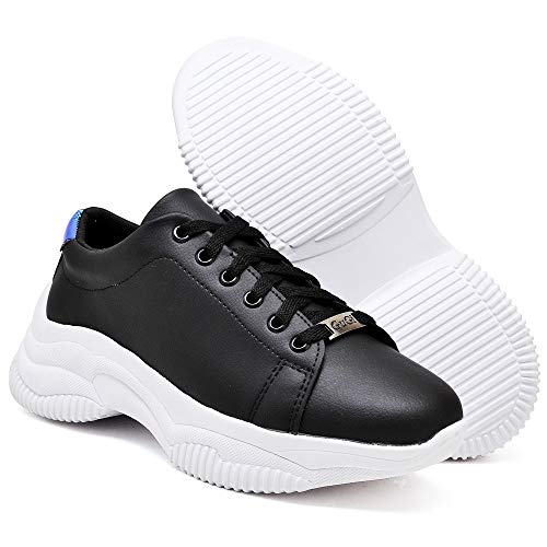 Tênis Feminino Casual Neon Caminhada Plataforma Sneaker Gugi Flatform Cor:Preto;Tamanho:39