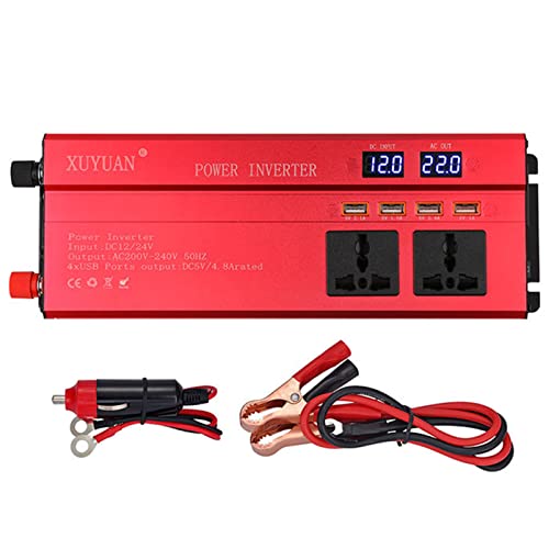 ROGHA 600W 1200W 2000W Power Inverter Modified Sine Wave-12V/24V DC to 220V AC Converter-AC Outlets Car Inverter with 4 USB Port,2000W-12V/24V
