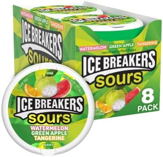 ICE BREAKERS Sours Green Apple, Tangerine and Watermelon Flavored Sugar Free Breath Mints, 1.5 oz Tins (8 Count)