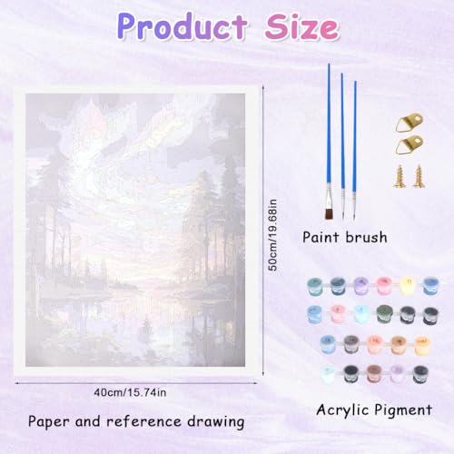 Image of HASTHIP DIY Paint By Numbers for Adults and Kids, Fantasy Aurora Night Sky Forest Landscape Wall Decor, Beginners Pre-Outlined Acrylic Number Painting Canvas for Home Decor, 40x50cm