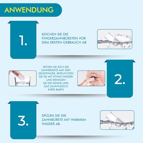 O³ Fingerzahnbürste Baby, 6 Stück mit Transportboxen, Mundpflege Bürste aus BPA-freiem Silikon, Finger Toothbrush, Zahnpflege Fingerling ab 6 Monaten, Babyzahnbürste zur Reinigung und Massage