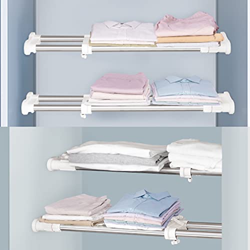Hershii 2 Pack Expandable Closet Shelf Tension Rod Adjustable Metal ...