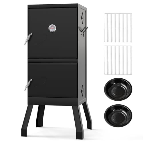 Happygrill Charcoal Grills, 40' Vertical BBQ Smoker Grill with Built-in Thermometer, Adjustable Air Dampers, Removable Water Pan & Grill Grates for Backyard Picnics, Party, Outdoor Camping