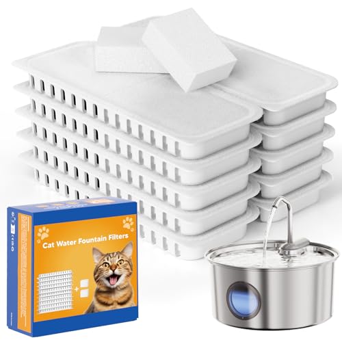 Official Tomxcute Cat Water Fountain Replacement Filters - 10+2 Pack Cat Fountain Filter for 3.2L Pet Water Fountain Three-Layer Filtration Replacement Filter Compatiable with Fountain Model T1NWX3