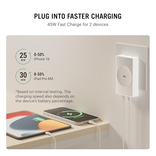 Image of DailyObjects POP 45W Wall Charger Adapter with Foldable Pins|USB-C Dual Port Power Output|Fast Charging|GaN5|Slim|Support iPhone 12 13 14 15 16 pro Max, Android,ipad,Samsung,oneplus|Lightweight-White
