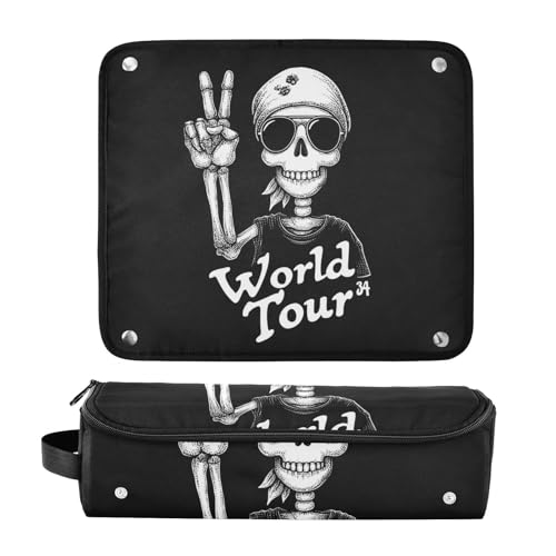 Bolsa de viaje para herramientas de cabello calientes con estera para plancha y compartimento doble para planchas, rizadores y estilizadores, diseño Peace Sign Skull miniatura 3