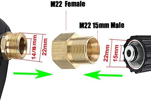 Stone Banks Brass High Pressure Washer Coupler, Metric M22 15mm Male to M22 14 / 15mm Female Thread Connector Internal Thread Hose Pipe Adapter