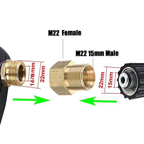 Stone Banks Brass High Pressure Washer Coupler, Metric M22 15mm Male to M22 14 / 15mm Female Thread Connector Internal Thread Hose Pipe Adapter