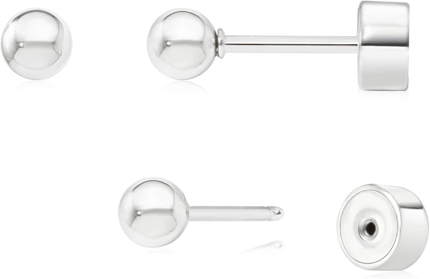 Sweetkiki Threadless Flat Back Earrings, 14K Gold Plated Ball Stud Earrings Hypoallergenic | Cartilage Earring | Helix Piercing Jewelry | Tragus Piercing Jewelry | Push in Flatback Earrings for Women Men