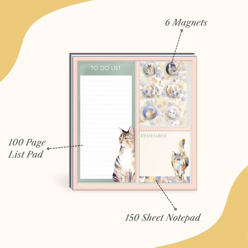 Image of Punch Studio Watercolor Pets Cats Notepad, Listpad and Magnet Set (59255)