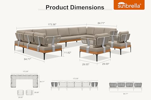 Image of PURPLE LEAF Patio Furniture Set Outdoor Conversation Sets with Fade-Resistant Cushions and Coffee Table 12 Pieces Aluminum Modern Wicker Sofa Chairs for Balcony Yard Garden, Taupe