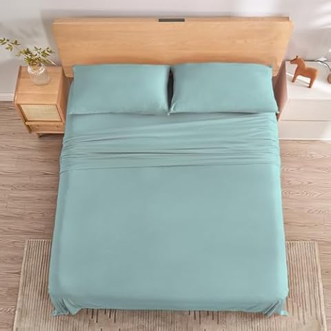 SHALALA Jersey Knit 3 Pcs Sheet Set,Cooling,T-Shirt Soft Breathable,Tencel-Like,Wrinkle Resistant,Flat Sheet,Fitted Sheet with 12" Deep Pocket,1 Pillowcases (Dusty Blue,Twin) Cover