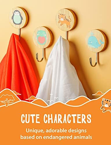 Planet Buddies Coat Hooks Wall Mounted for Kids, Cute Adhesive Room Decor & Coat Rack Alternative, Decorative Hooks for Hanging Clothes, Backpacks, Hats and Coats, Bathroom Towel Holder, Pack of 4
