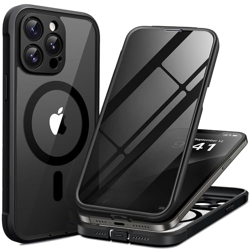 BERFY for iPhone 13 Pro Max Case Compatible with MagSafe Built-in Privacy Screen Protector Camera Protection Shockproof Full Body Phone Case 6.7 Clear Black