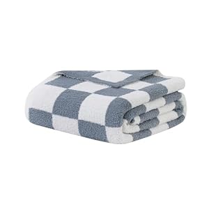 bearberry Fuzzy Checkerboard Grid Throw Blanket Knitted Soft Cozy Warm Microfiber Blanket Decor for Couch Sofa Bed Travel Home (Charcoal Grey, 50”x60”)