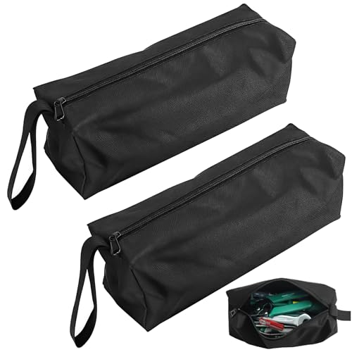 Set de 2 Bolsa Herramientas Portátiles Pequeñas, 25x8.5x7cm, Multifuncionales de Poliéster 600D con Cremallera y Asa, Organizador para Jardinería, Trabajos Exteriores y Almacenamiento (negro) (nero)