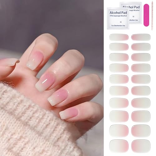 Nagelfolie Selbstklebend | 20PCS Französische Pink Weiß Gradient Nagelsticker | UV Gel French Glitter Tips Nagelfolie Selbstklebend für DIY Nageldesign | Gel Nagellack Aufkleber (Rosa Ombre)