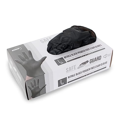 Safeguard, Nitrile Disposable Gloves, Powder Free, Latex Free, Box of 100 Gloves, Size Large, Black,100 Count(Pack of 1)