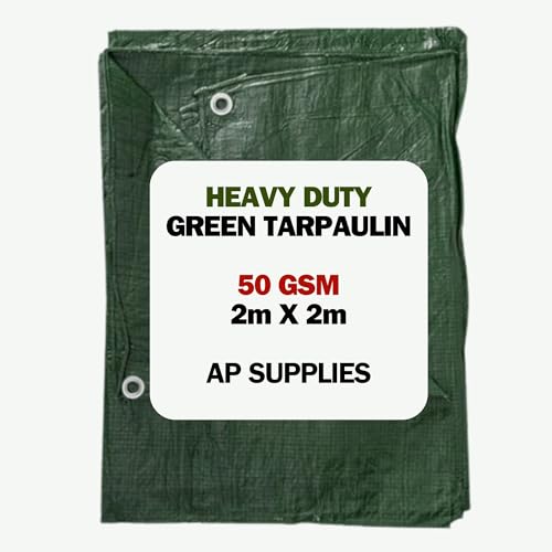 AP Supplies Green Tarpaulin Cover - 50gsm Thick Waterproof, Weatherproof, Frost-Resistant, UV Protection, Universal, Multipurpose, Groundsheet, Camping, Boating, Hiking Heavy Duty Sheet (2m X 2m)