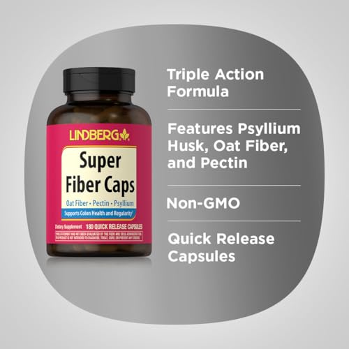 Lindberg Super Fiber Supplement | 180 Capsules | Oat, Pectin, & Psyllium | Non-GMO & Gluten Free