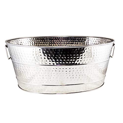 BREKX Aspen Hammered Stainless Steel Beverage Tub & Party Drink Chiller