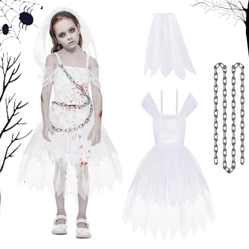 LXWINNER Zombie Costume Children, Bloody Bridal Veil, Bloody Horror Bride Costume, Halloween Clothing with Bloody Party, Carnival, Cosplay