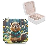 VstaDank Joyero de castor animado de dibujos animados, hermosas cajas de anillos portátiles, bonito estuche de joyería de gran capacidad, organizador de joyas para madres, regalos para aretes, anillos