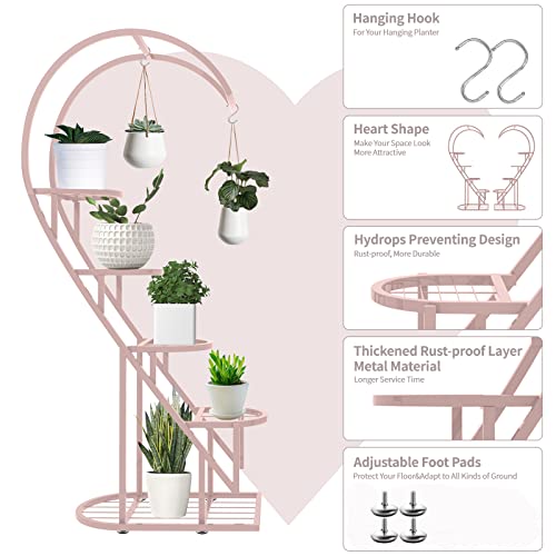 Coutinfly Heart Shaped Plant Stands Outdoor, Pink Large Metal Plant Stand Indoor With Rack, 10 Tiered Tall Flower Stand Plant Shelves For Patio Lawn Garden Balcony Corner Plant Display(2 Pack) #TOP4