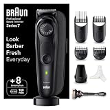 Braun Barttrimmer, Trimmer/Haarschneider Herren, Haarschneidemaschine Profi, 40 Einstellungen, Ladestation, Reiseetui, Bartschablone, 100 Min. kabellose Laufzeit, wasserdicht, BT7440