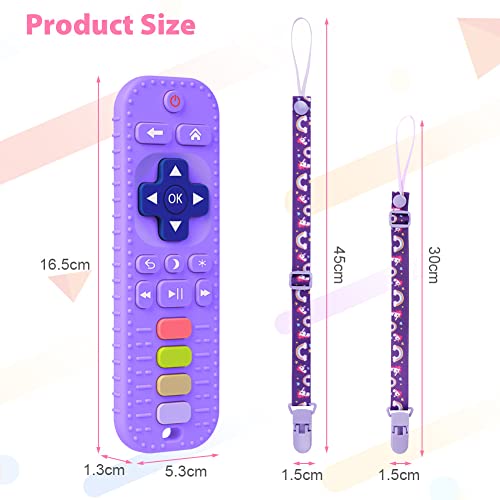 Aolso Silicone Baby Teething Toys, 2Pcs Remote Control Shape Teething Toys,Teething Toys With 2Pcs Pacifier Clip,Babies Chew Toys For Bpa Free,3 Months+ Baby Teethers Soothe Toys(Pink&Purple) #TOP1