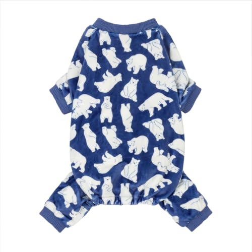 Image of Fitwarm Polar Bear Dog Pajamas, Dog Clothes for Small Dogs Girl Boy, Pet Onesie with Feet, Cat Outfit, Lightweight Velvet, Royal Blue, White, XS