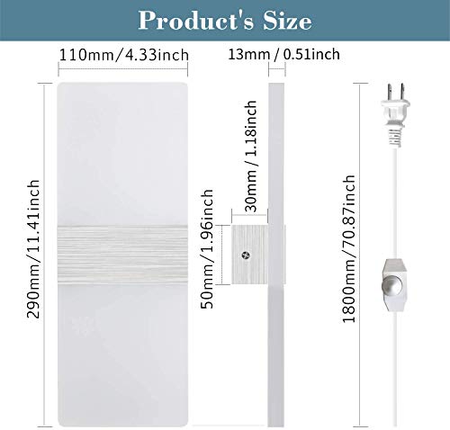 Lightess Dimmable Wall Sconces Plug In Set Of 2, Modern Wall Lamp 12W Acrylic Led Wall Light Fixture For Living Room Bedroom Corridor, Cool White #TOP5