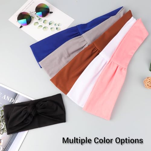 Image of DRESHOW 6 PCS Adjustable Headbands for Women Knotted Headbands Elastic Non-Slip Fashion Hair Bands for Workout Sports Running Yoga