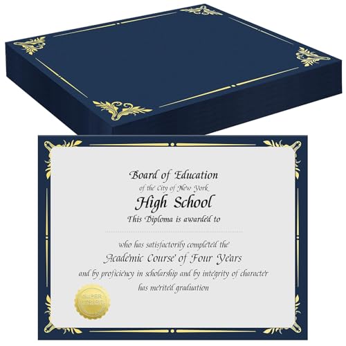 50 Stück Pappe Zertifikathalter für Diplom, 28 x 22 cm Marineblau Urkundenmappe Zeugnismappe Deko, Zertifikat Halter mit Goldfolien Rand für Auszeichnungen Abschlussfeier Dokumente Abschluss