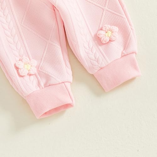 Toddler Baby Girl Outfits Long Sleeve Solid Sweatsuit Pants 2 Piece Clothes Fall Winter Infant Sweater Set 3M-5T (Pink, 3-6 Months)