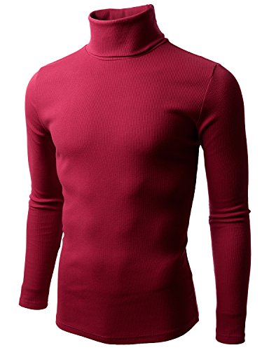 Doublju Mens Basic Long Sleeve Cotton Knit Turtleneck Sweater RED 2XL Paperback