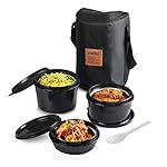 Cello All In One Lunch Box with Fabric Bag, Black | 3 Microwave Safe Insulated Inner Steel Containers (550ml,375ml,225ml)| Food Grade, BPA Free, Air Tight Leak Proof Tiffin Box Set For Office, College